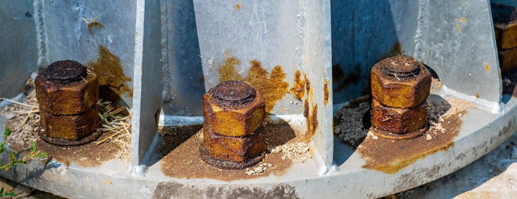 Hex nuts showing rust corrosion