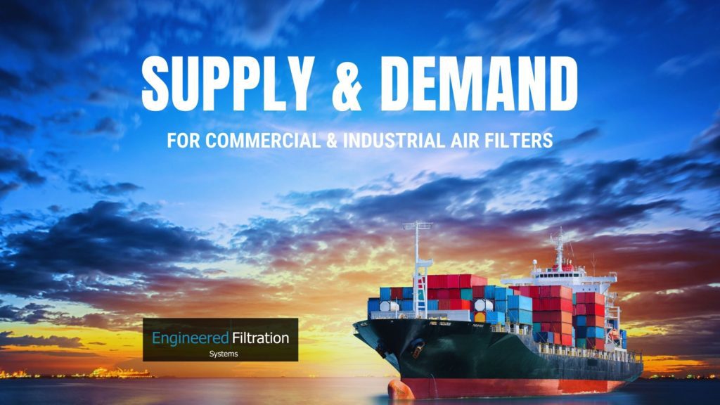 Supply & Demand for commercial and industrial air filters blog post banner showing a large shipping container